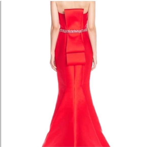 Terani Red Embellished Back Bow Satin Mermaid Gown - Picture 2 of 5